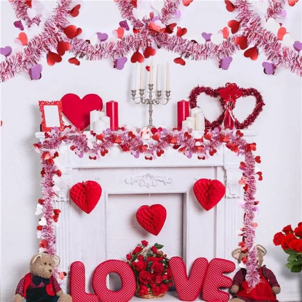 Great 33 Ft Valentines Heart Tinsel Garland Decorations Valentines Day Red Pink